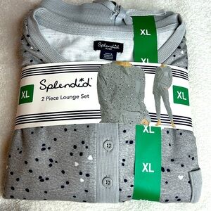Splendid 2 Piece Pajama Set Loungewear gray pika heart  Joggers Crew. SZ XL.NWT